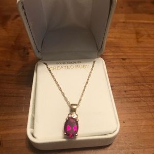 10 Karat Gold created Ruby Necklace
